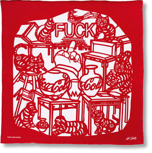 Ai Weiwei, Scarf, Cats and Dogs (Red)